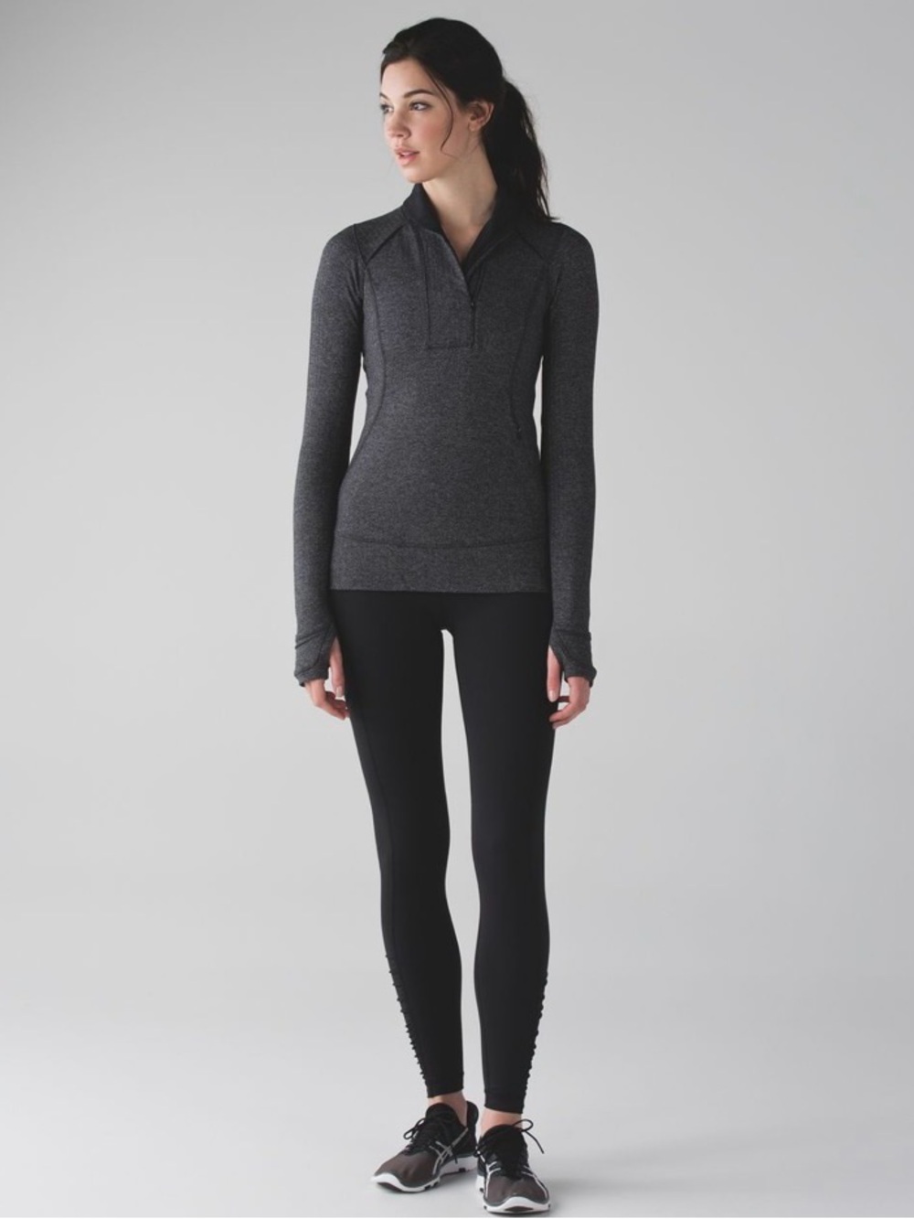 Lululemon Think Fast Pullover Herringbone Heathered Black / Black